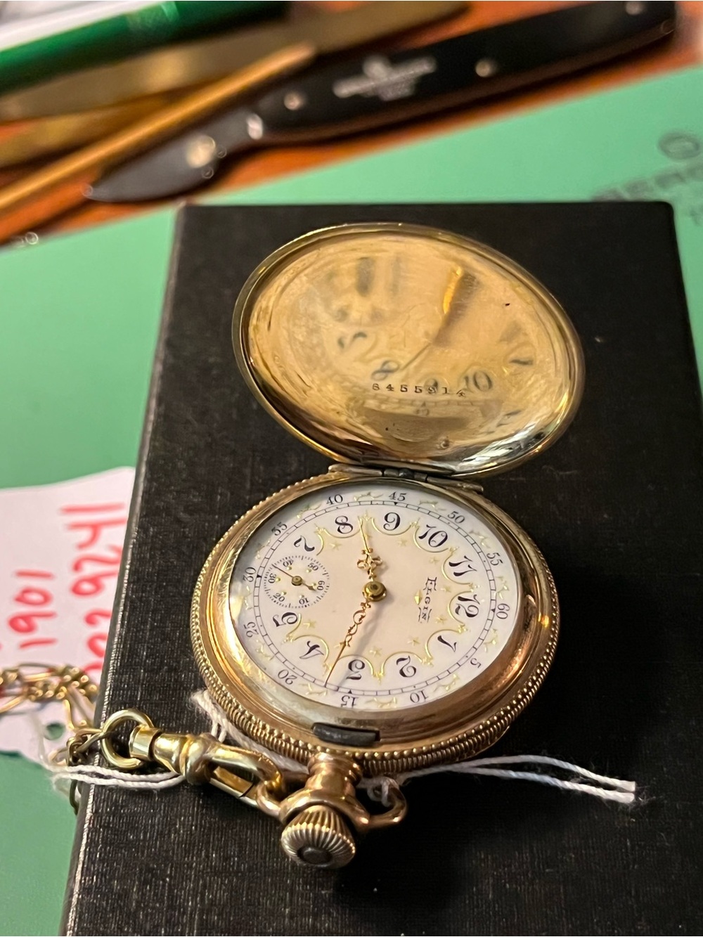1901 Elgin 6s 7J Pocket Watch - Rare Fancy Gilt Star Dial - Running